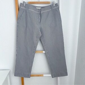 MaxMara Stripe Straight Leg Pants Trousers Silk Cotton Blend Crop Cream Blue